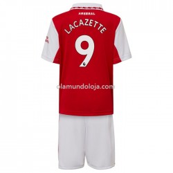 Camisola Arsenal Lacazette 9 Criança Equipamento Primeiro 2022-2023 Manga Corta